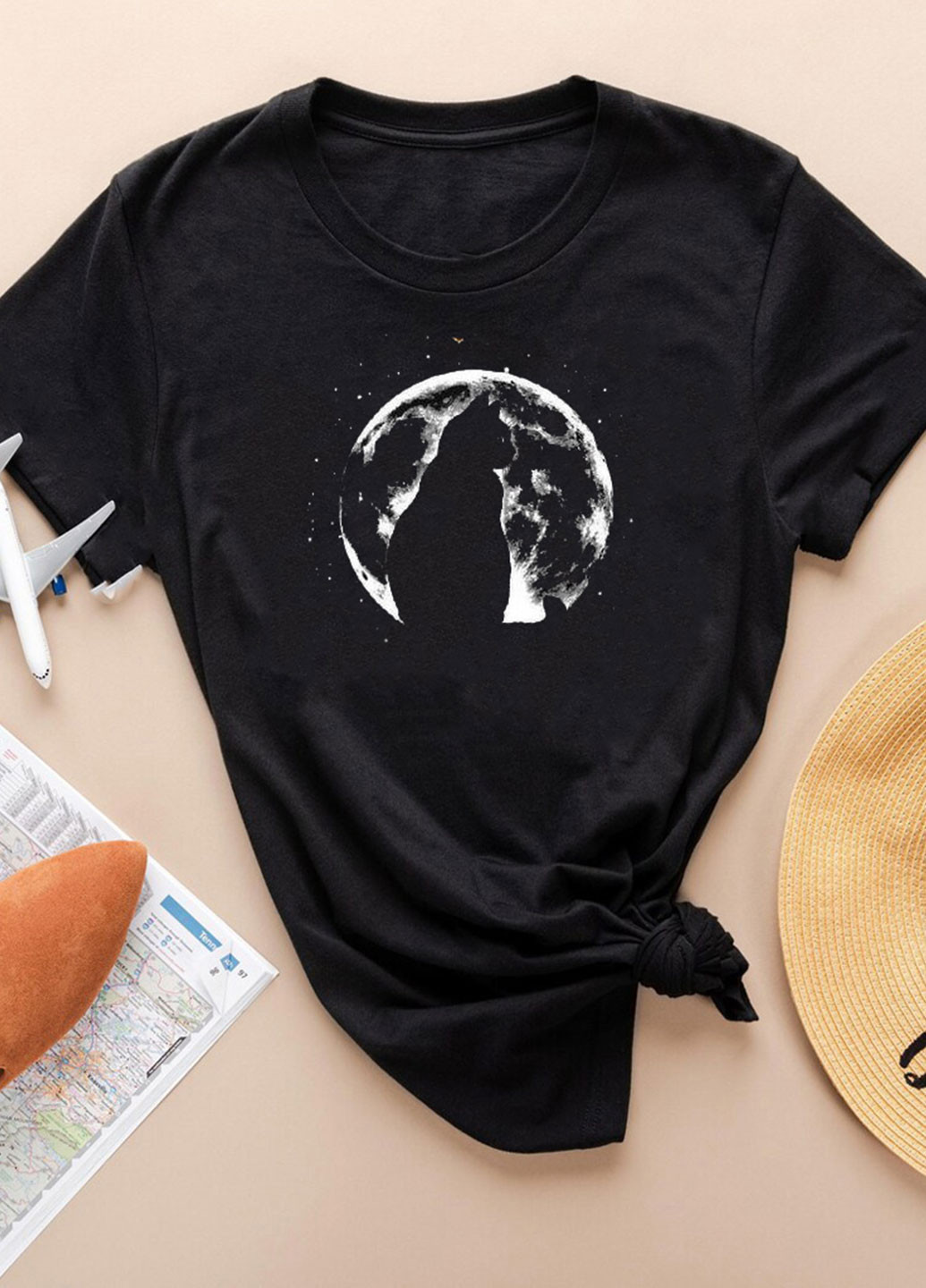 Черная демисезон футболка женская черная moon cat Love&Live