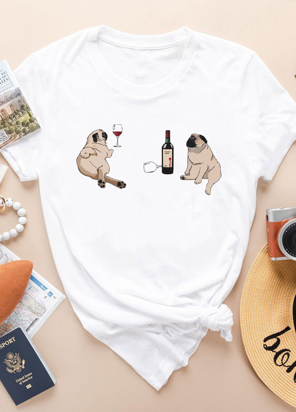 Белая демисезон футболка женская белая pugs and wine Love&Live