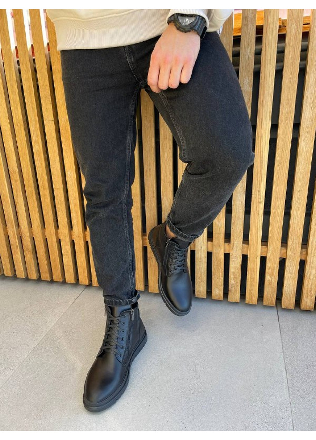 Черные зимние мужские кожаные ботинки 45 VZUTIK