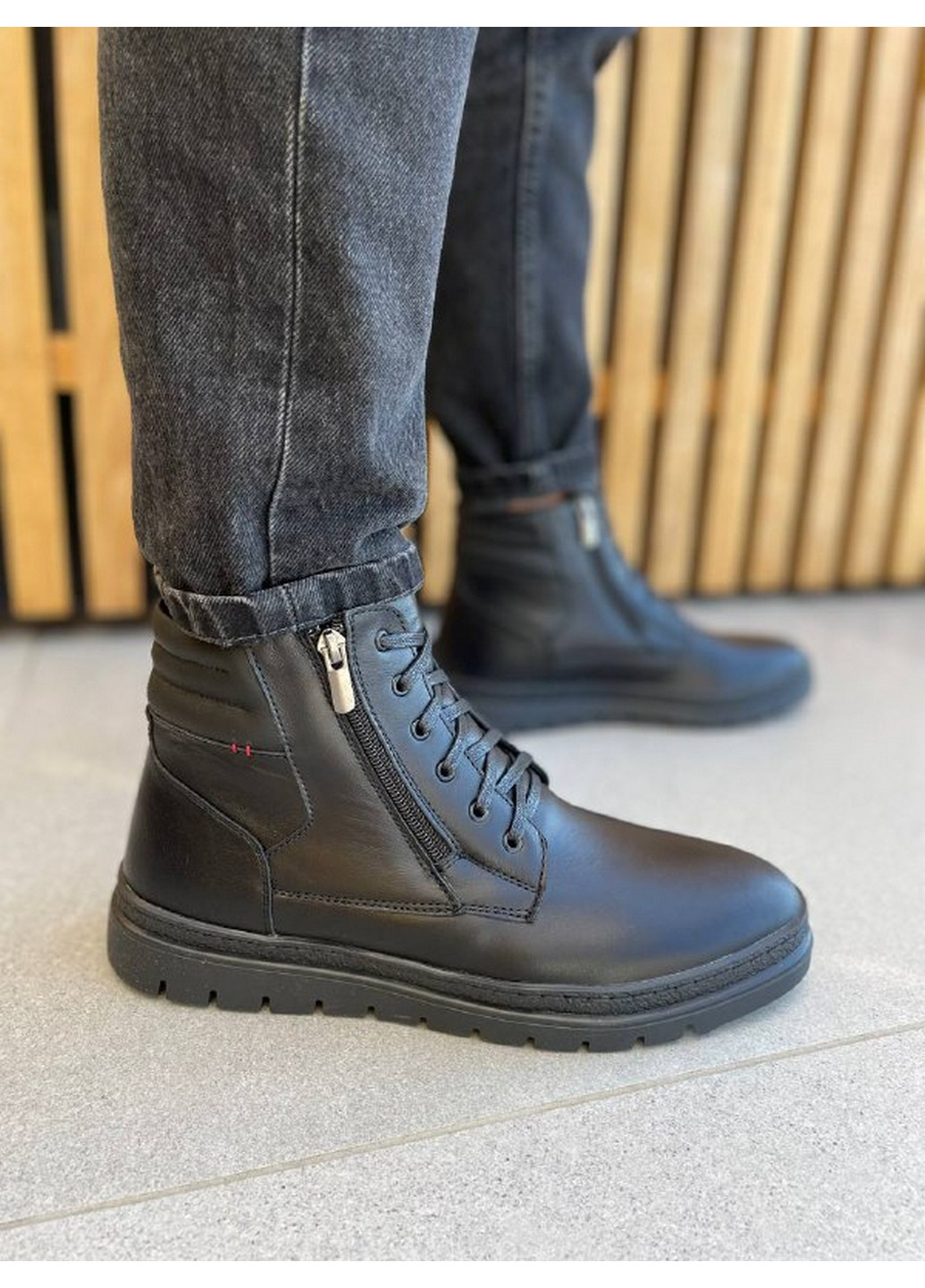 Черные зимние мужские кожаные ботинки 45 VZUTIK