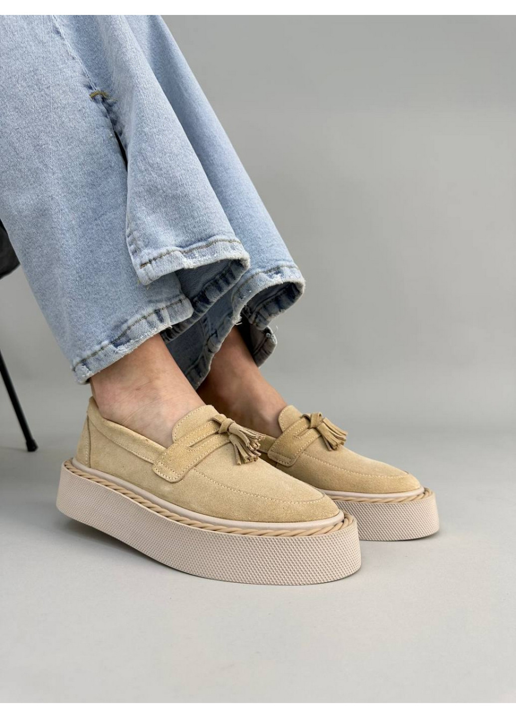 VZUTIK Женские замшевые лоферы 37 песочный з натуральная замша, украина — демисезон (262378421)