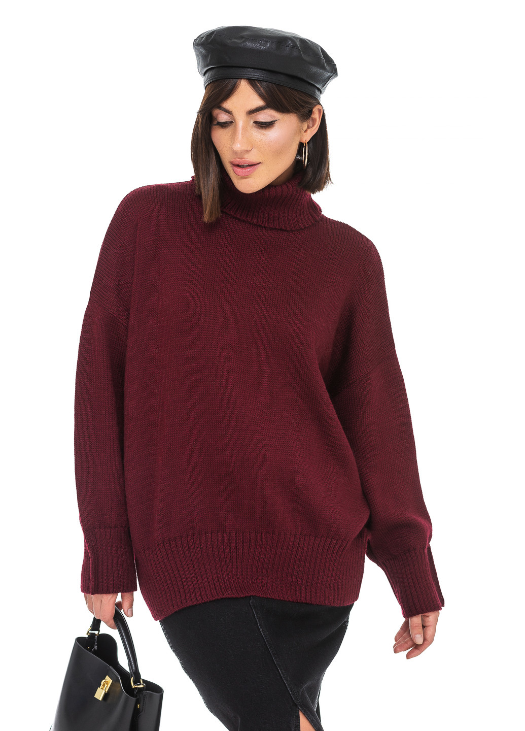 Бордовый свободный женский свитер SVTR