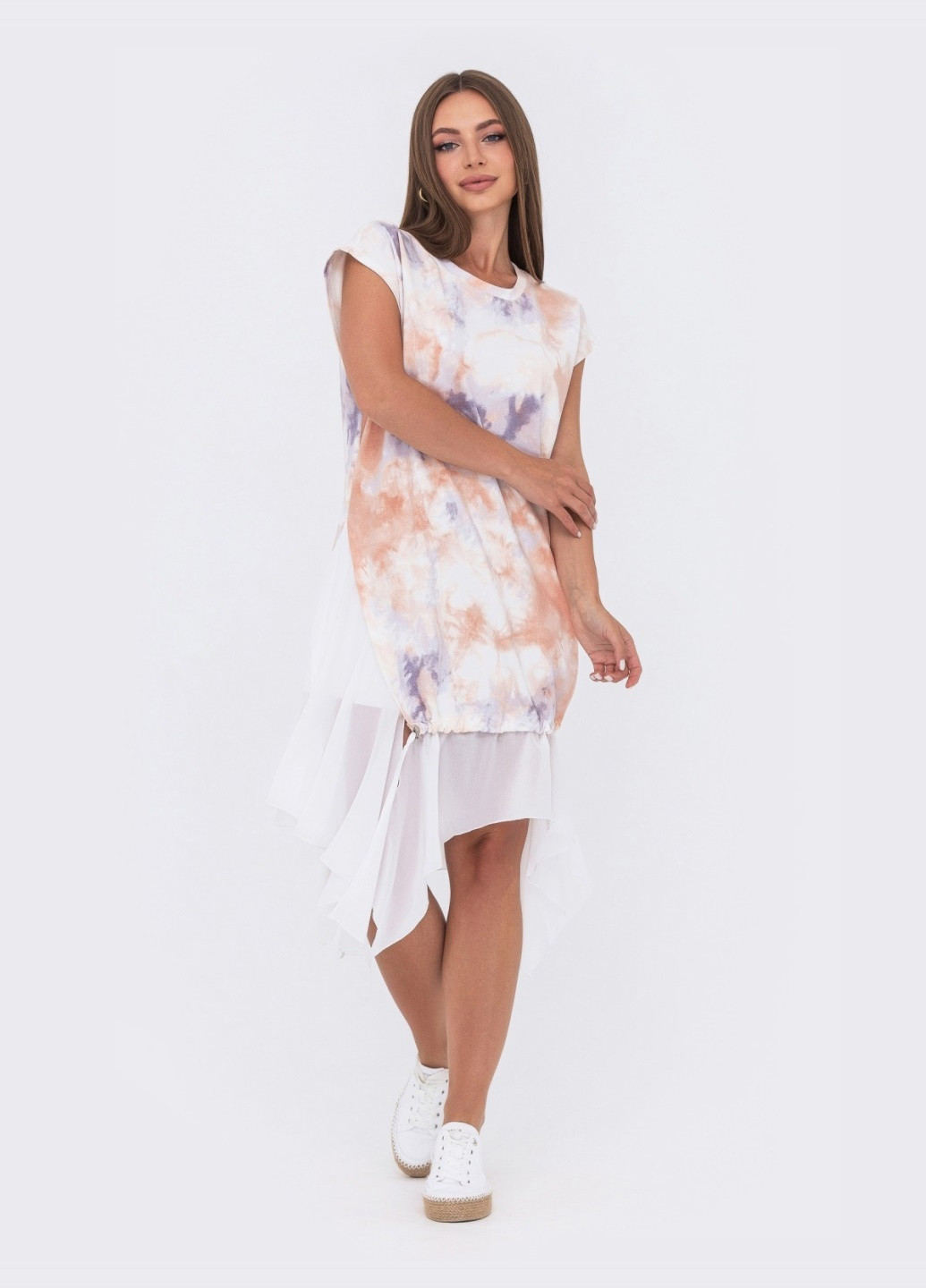 Молочна молочна сукня з персиковим принтом та асиметричним низом Dressa
