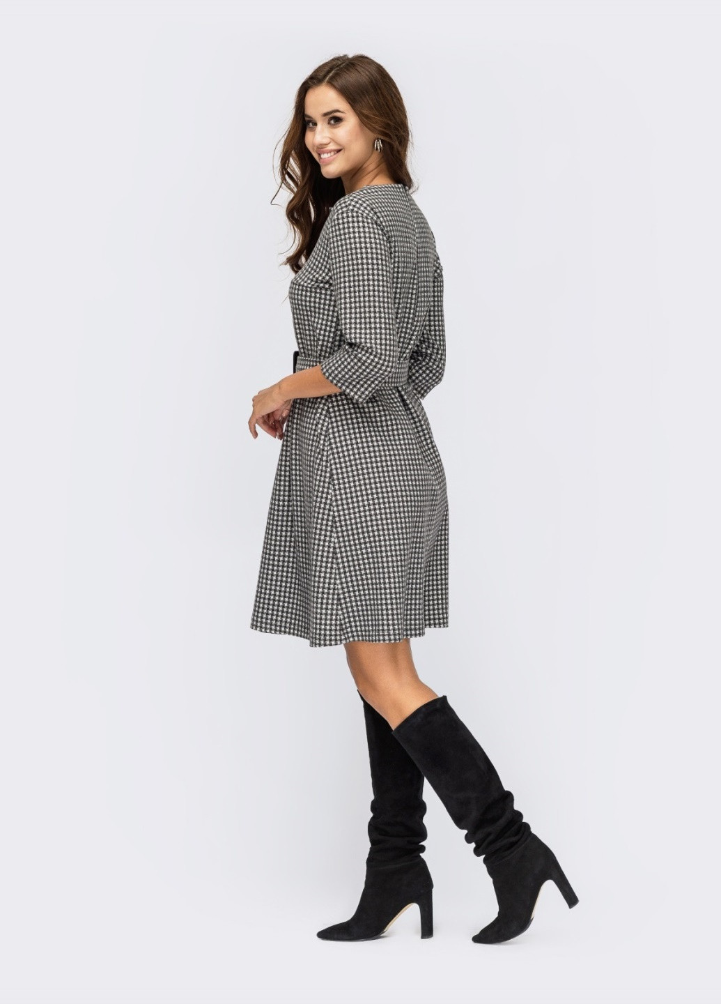 Черное черное платье-трапеция с узором "клетка пепита" Dressa