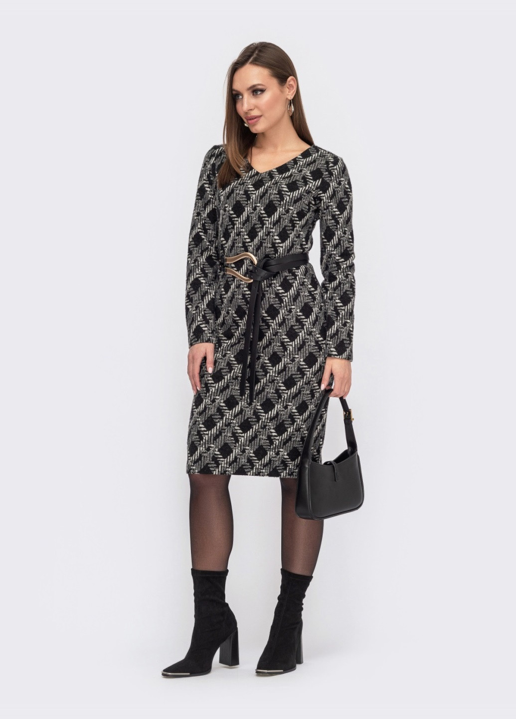 Серое серое платье приталенного силуэта из жаккарда с принтом Dressa