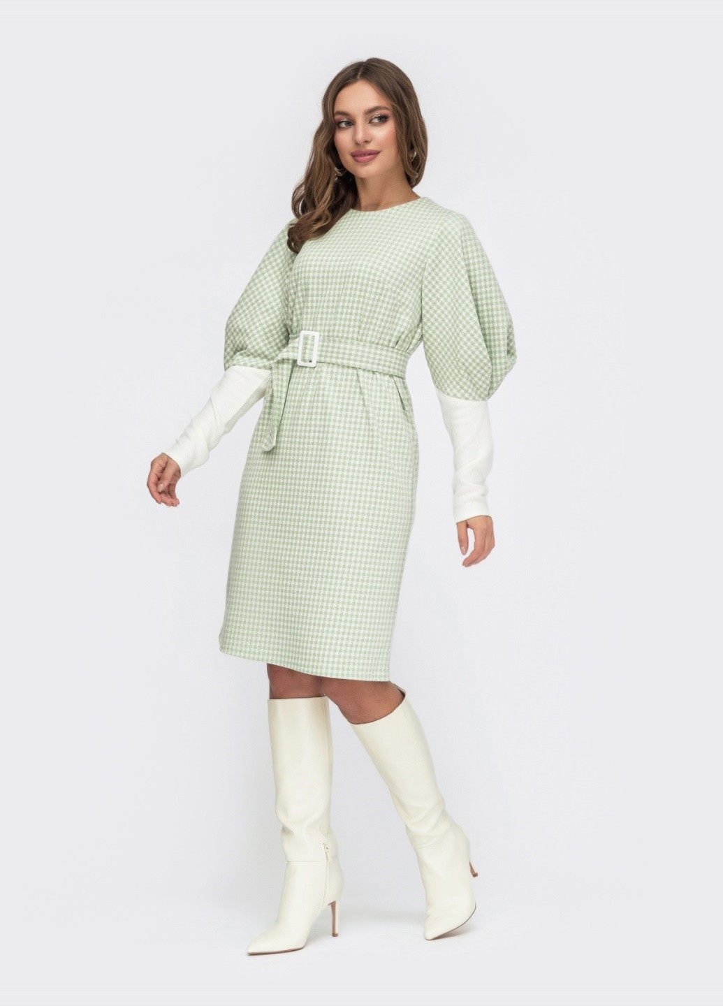 Зелена зелене плаття з жаккарду з об'ємними рукавами Dressa