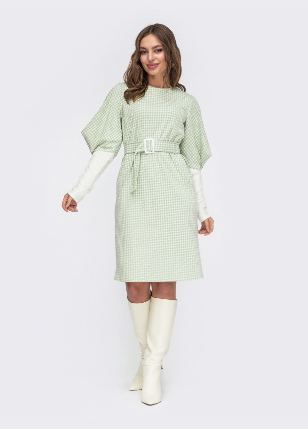 Зелена зелене плаття з жаккарду з об'ємними рукавами Dressa