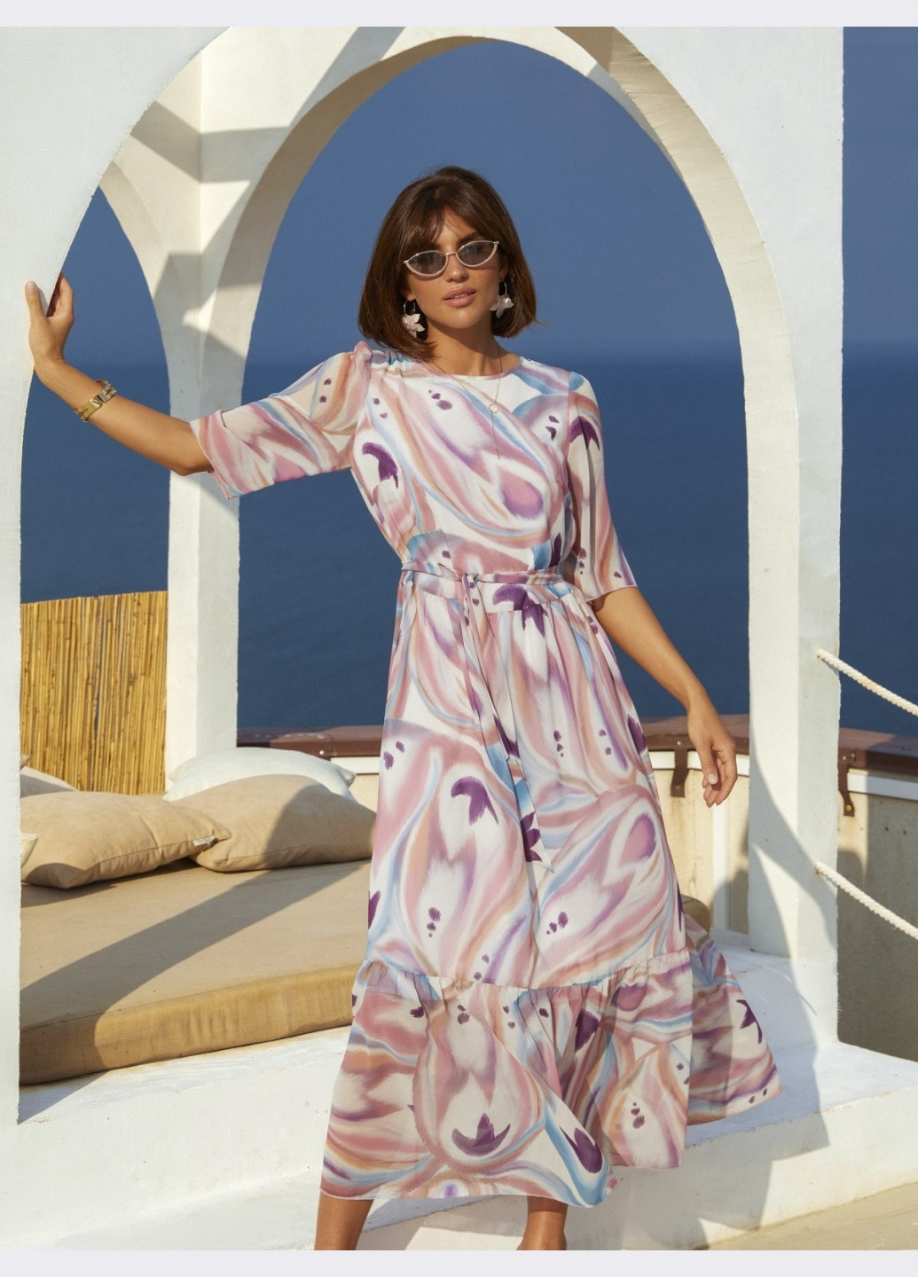 Рожева шифонова сукня-максі з принтом рожева Dressa