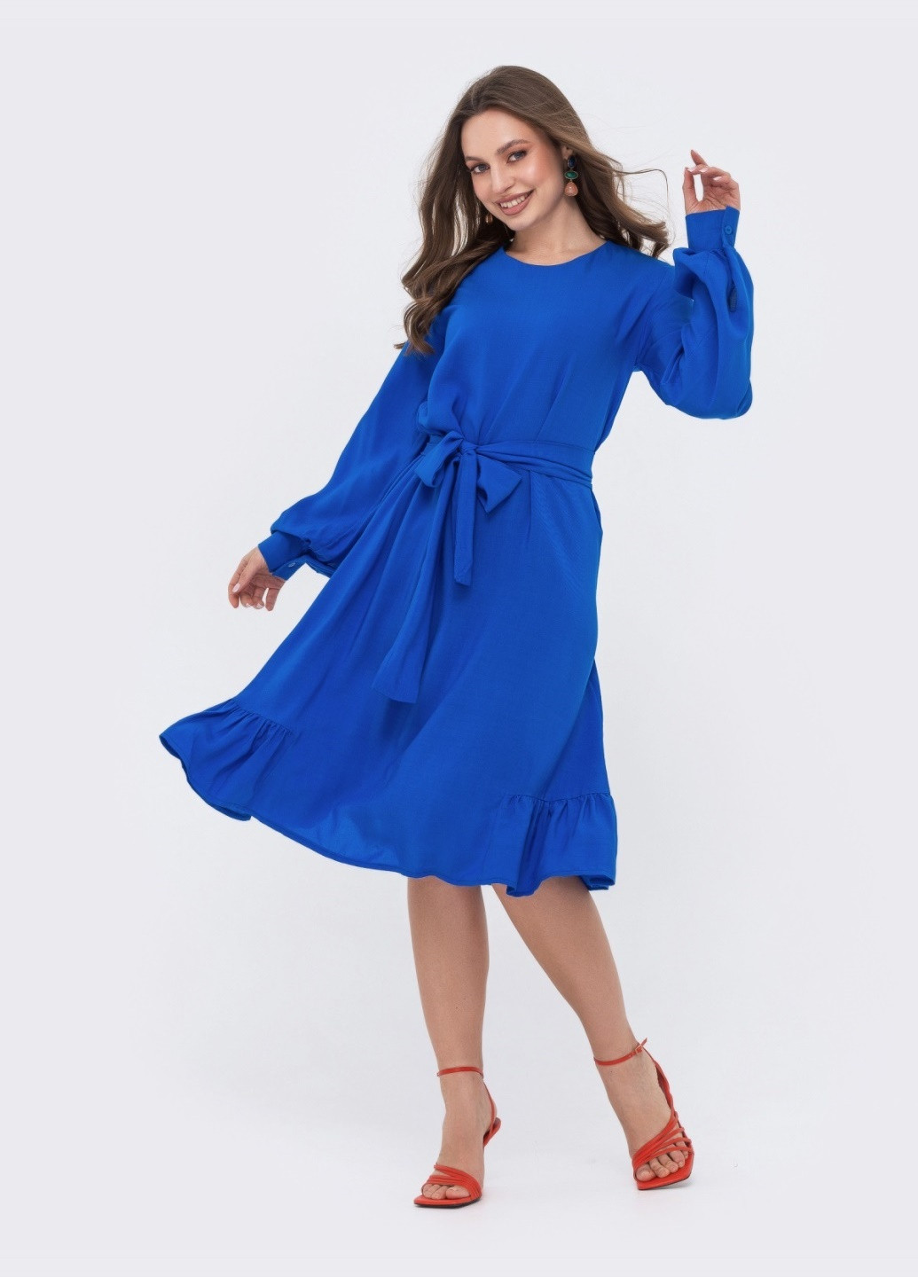 Синее синее платье в романтичном стиле с поясом Dressa