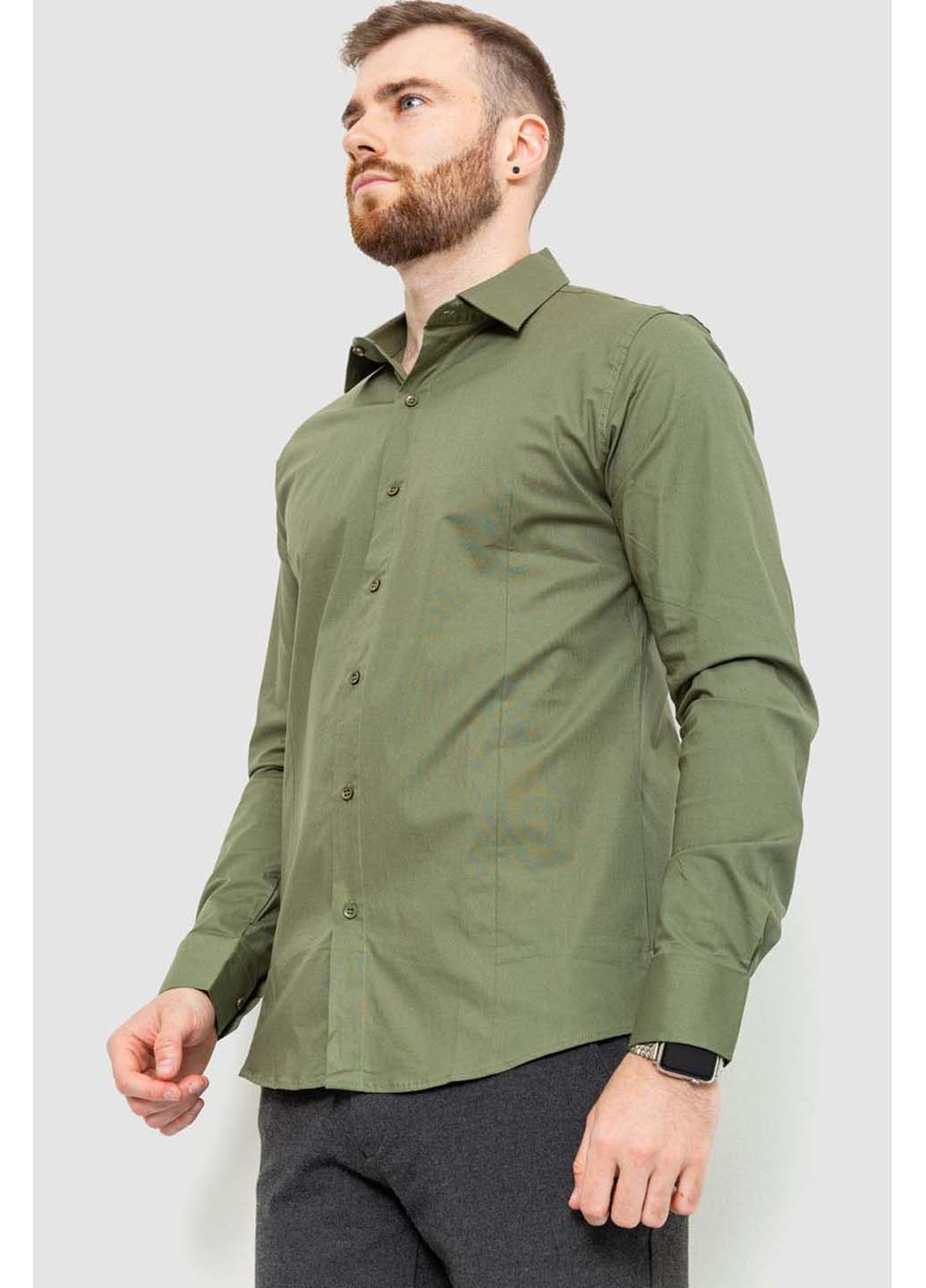 Оливковковая (хаки) кэжуал рубашка однотонная Ager