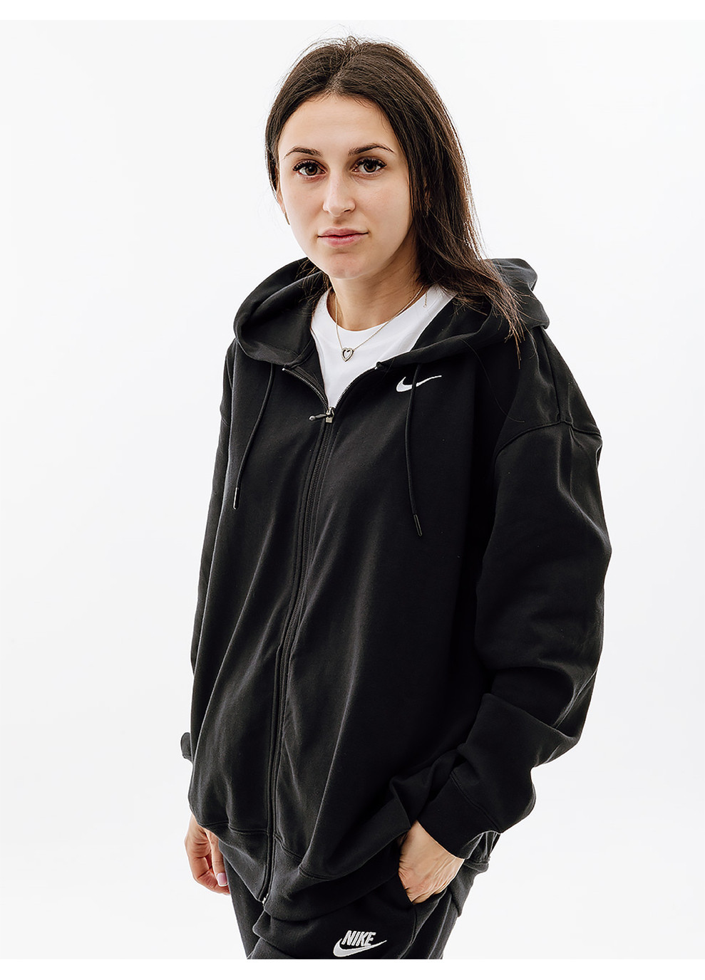 Женская Толстовка W NSW JRSY OS FZ HOODIE Черный Nike (260946330)