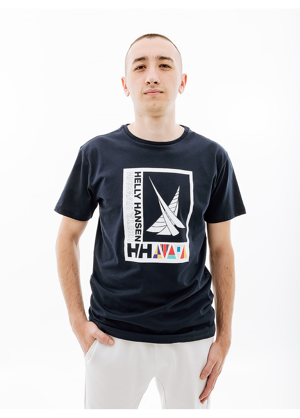 Синяя мужская футболка helly hansenhoreline t-shirt 2.0 синий Helly Hansen