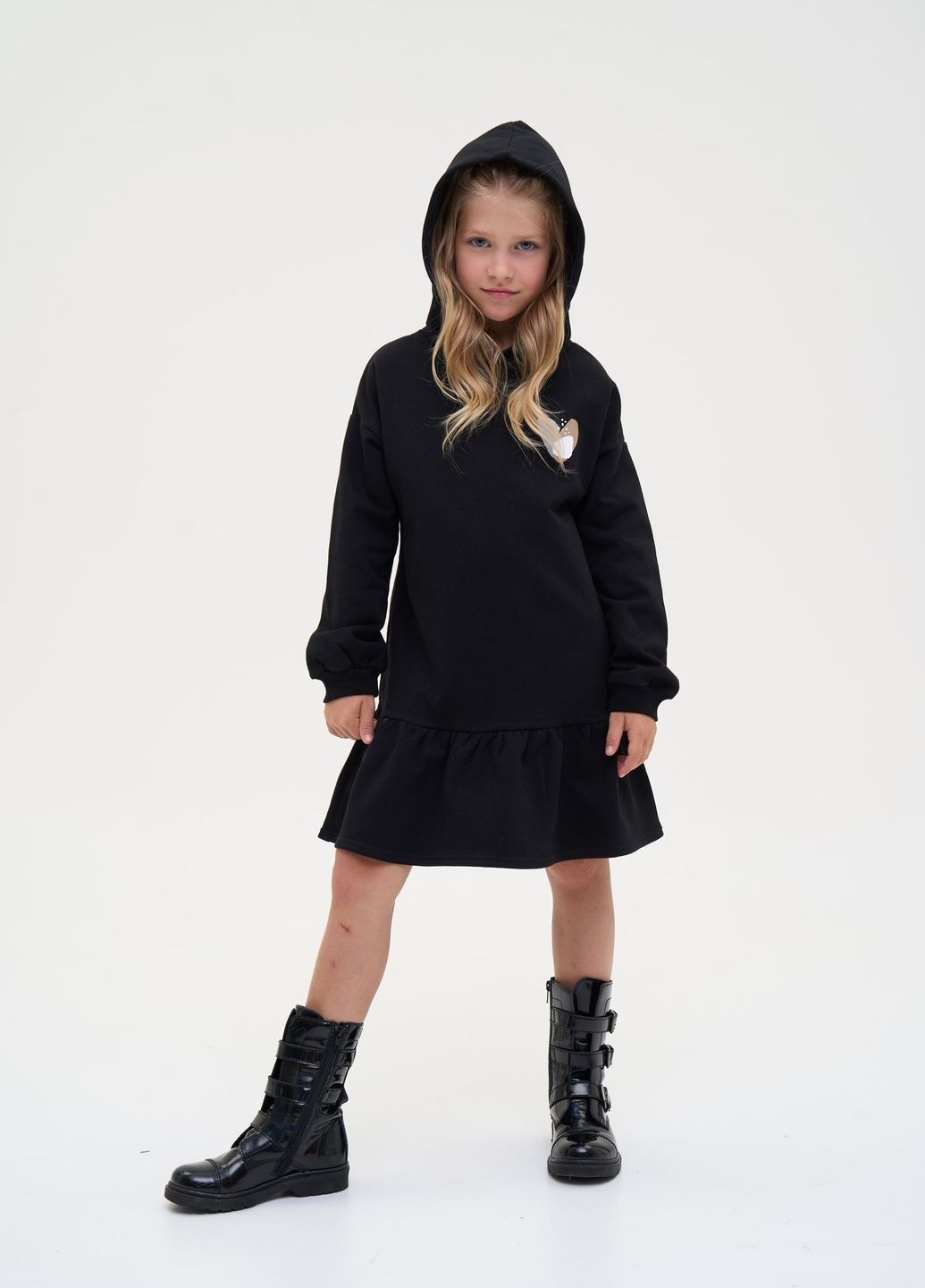 Чёрное теплое детские платье с капюшоном Yumster (262445405)