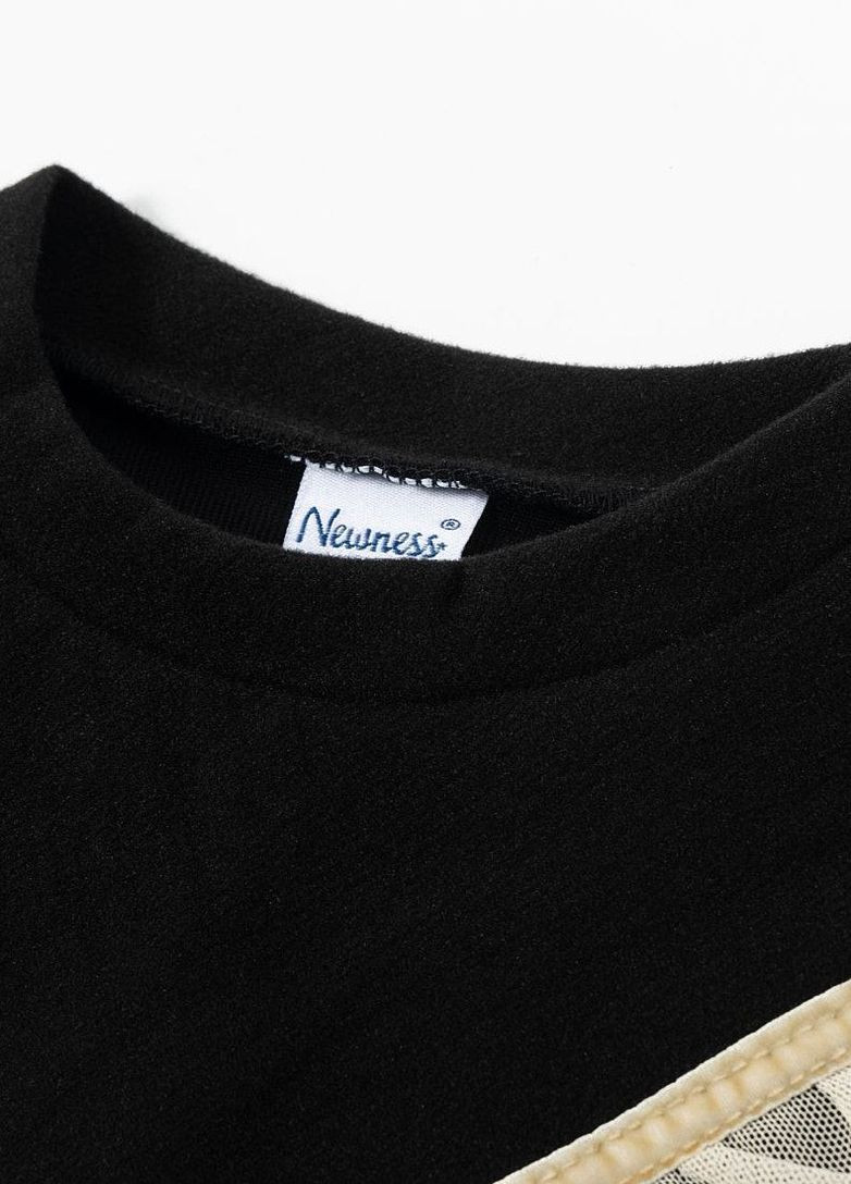 Yumster стильный свитшот со вставкой из фатина однотонный черный кэжуал полиэстер