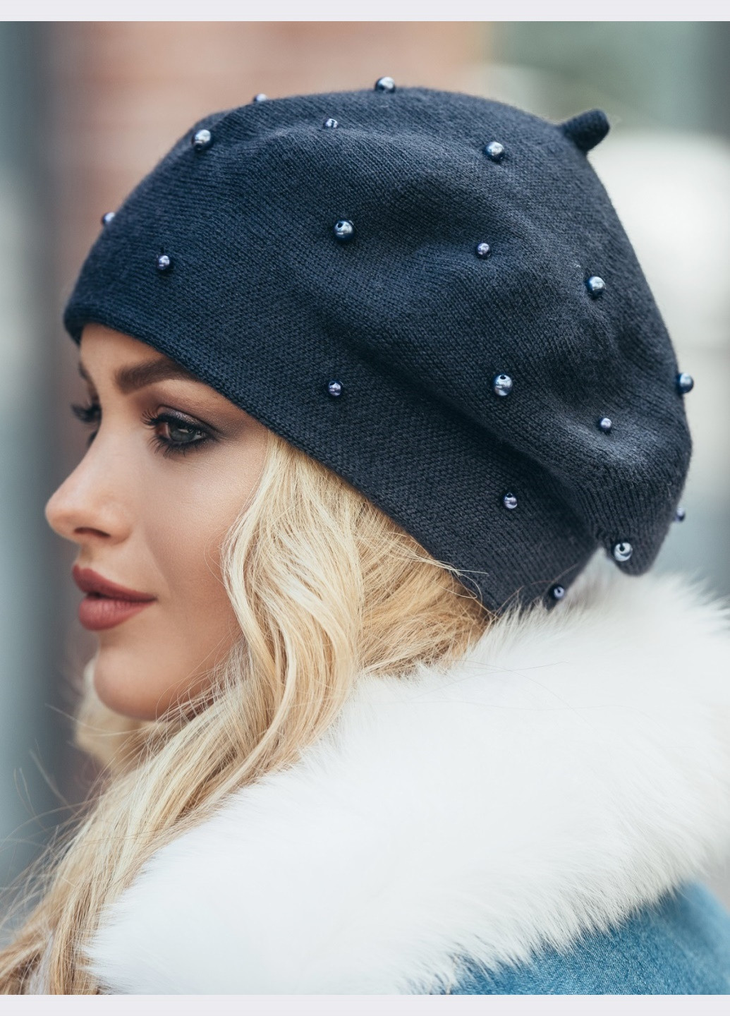 Темно-синій берет з намистинами Dressa (262448082)