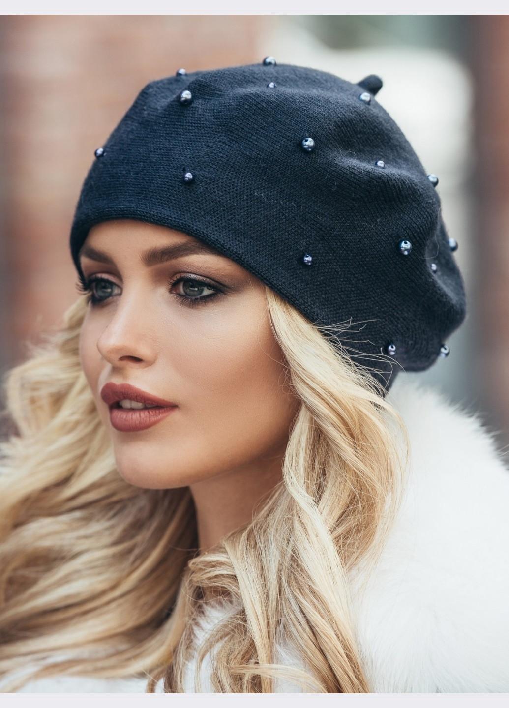 Темно-синій берет з намистинами Dressa (262448082)