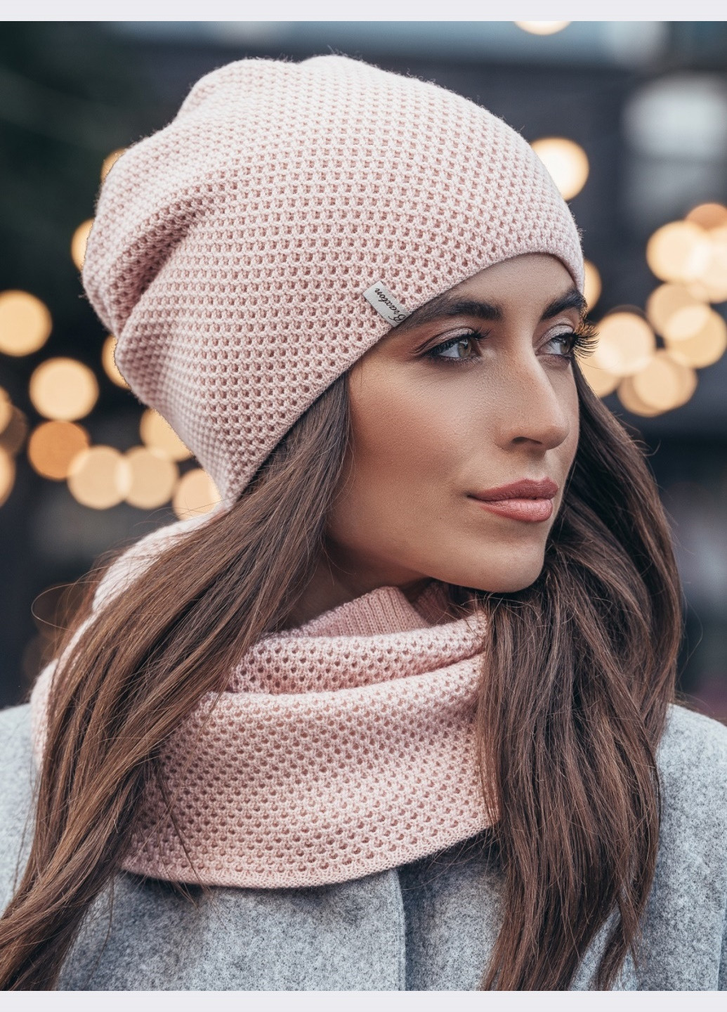 розовые шапка и хомут рельефной вязки Dressa (262448054)