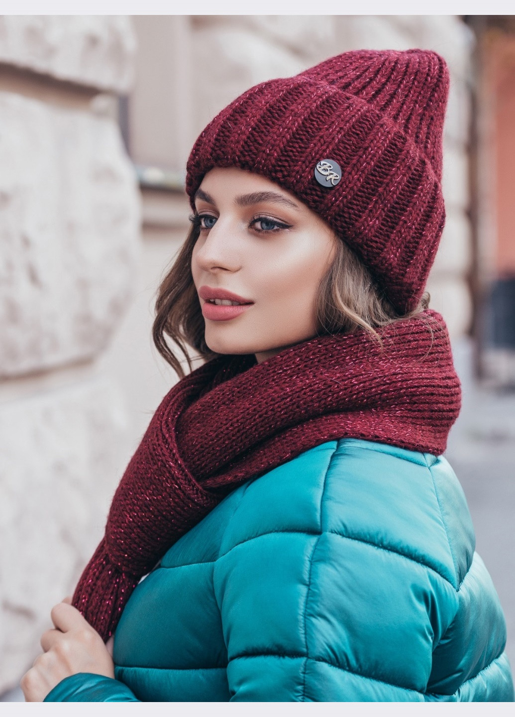 вязаный комплект из шапки с шарфом бордовый Dressa (262448071)