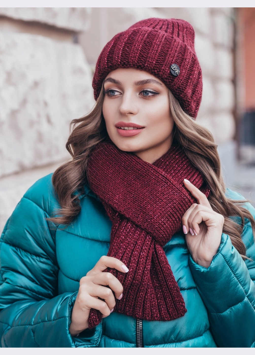 вязаный комплект из шапки с шарфом бордовый Dressa (262448071)