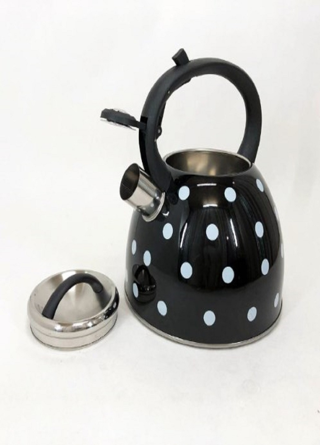 Чайник со свистком UN-5301 черный в горошек 2,5л Unique (262448828)