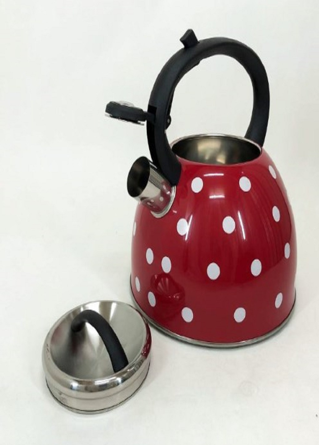 Чайник со свистком UN-5301 красный в горошек 2,5л Unique (262448829)