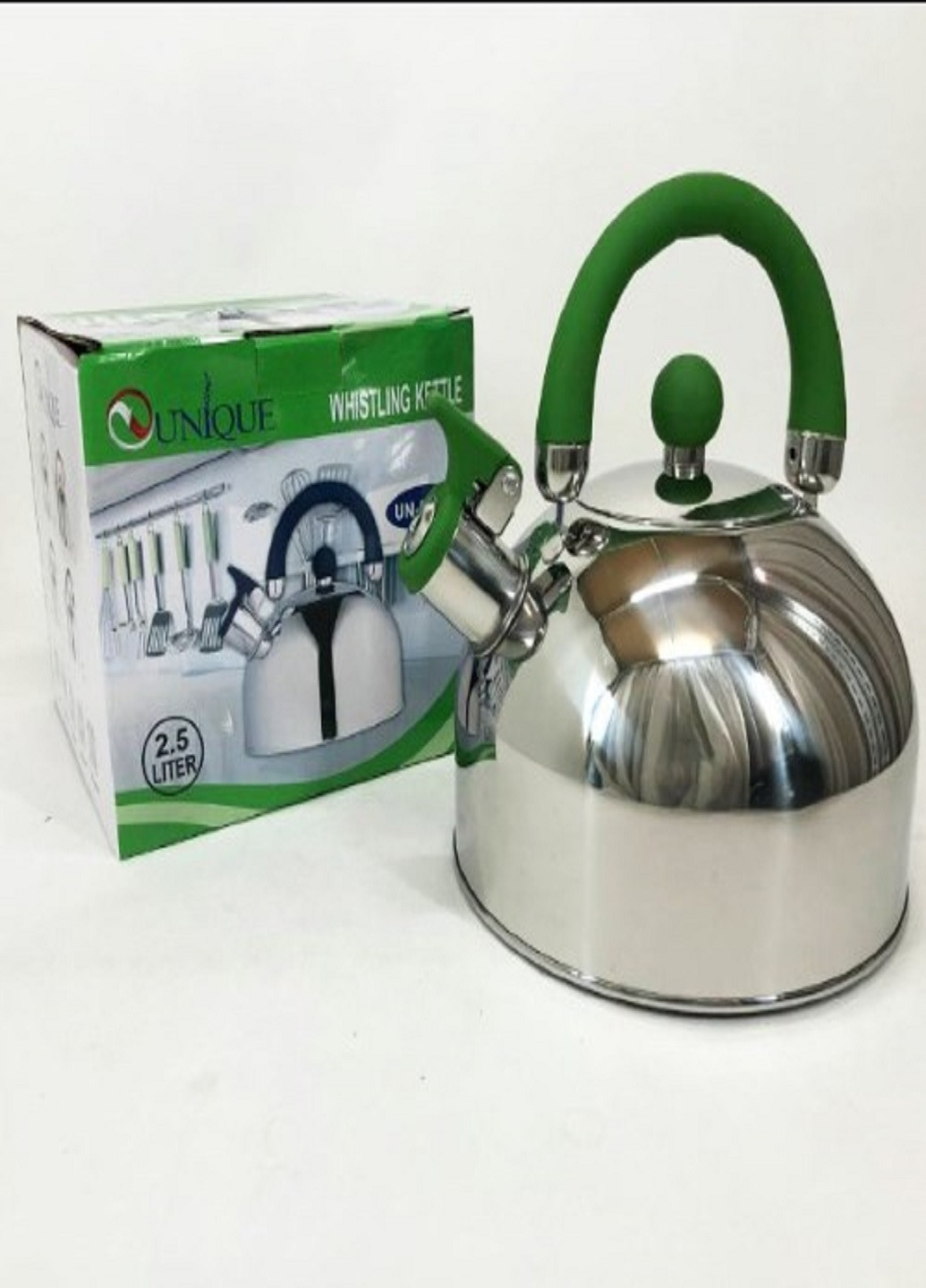 Чайник со свистком UN-5302 из нержавеющей стали 2,5л зеленый Unique (262448820)