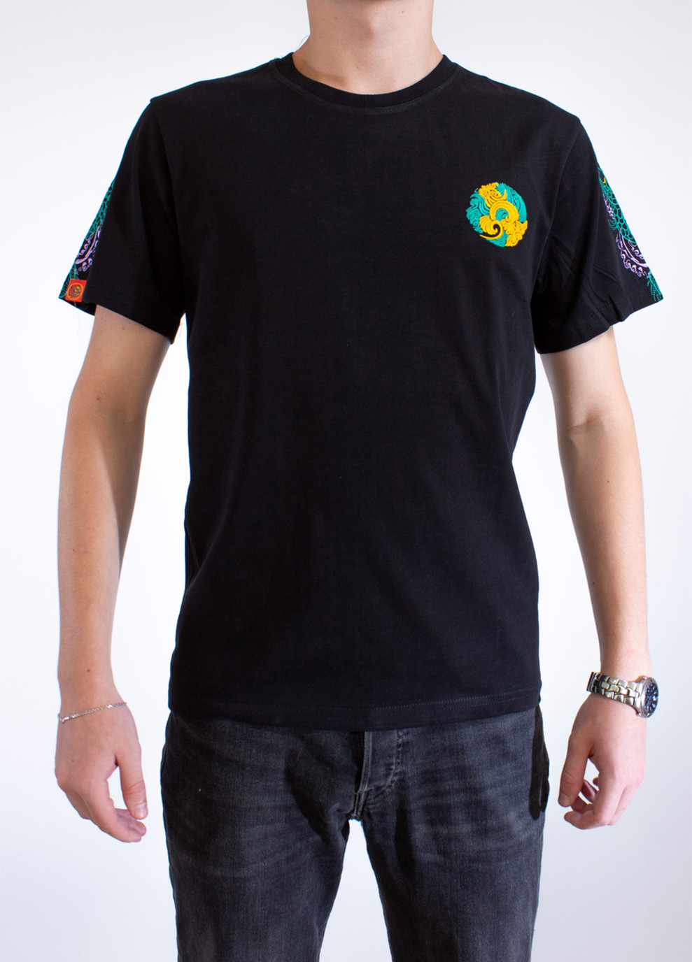 Комбинированная мужская футболка giligant black No Brand