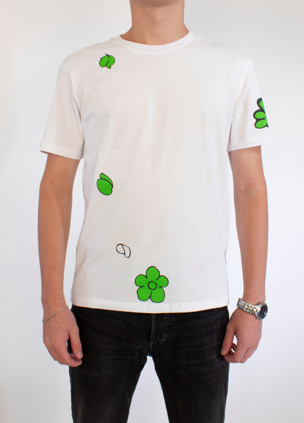 Комбинированная мужская футболка crazy flower white No Brand