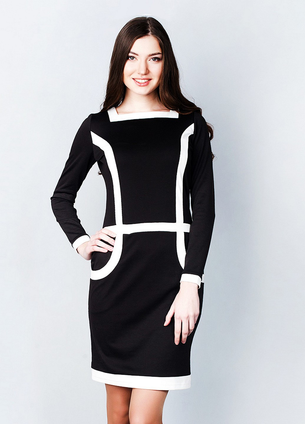 Черно-белое кэжуал платье Meggi однотонное