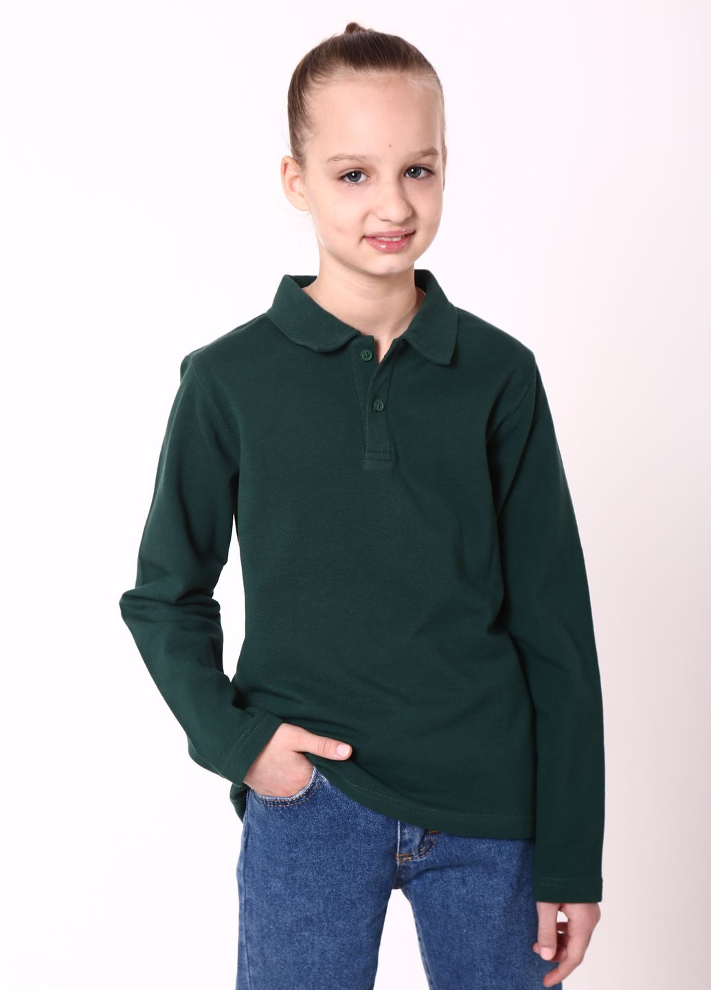 Темно-зеленая детская футболка-рубашка поло детская TvoePolo однотонная