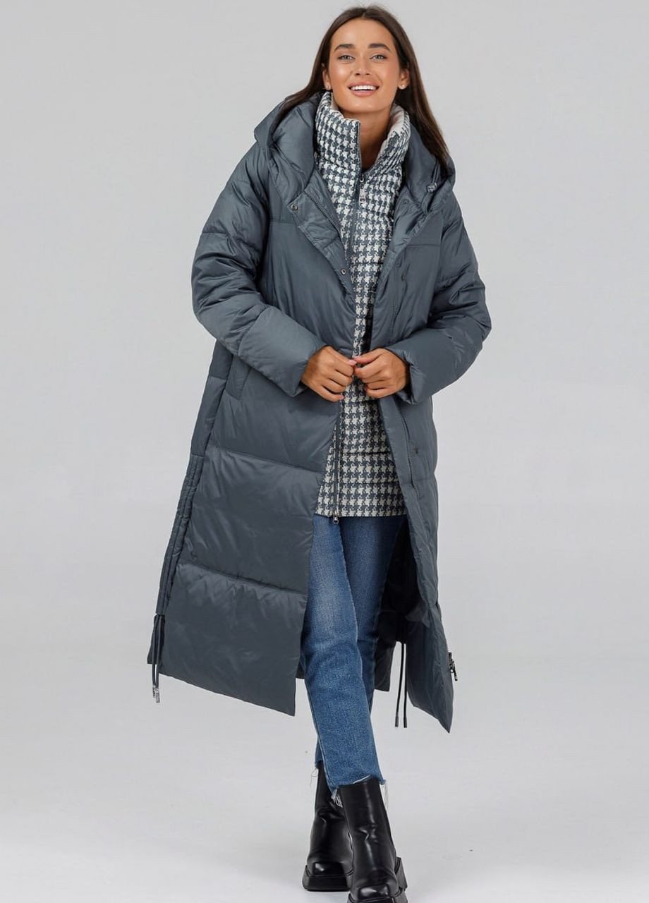 Серая зимняя пуховик-жилет на флисе oversize хвойный Lora