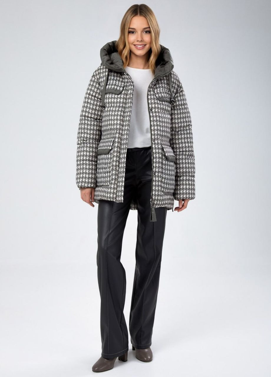 Серая зимняя куртка пуховик оверсайз серый Lora