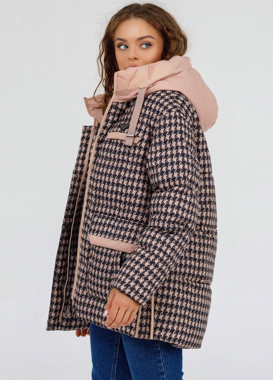 Персиковая зимняя куртка пуховик оверсайз персиковый Lora