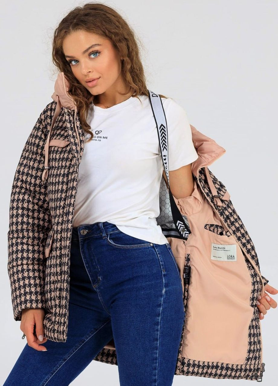 Персиковая зимняя куртка пуховик оверсайз персиковый Lora