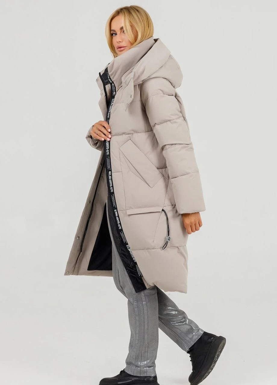 Светло-серая зимняя парк зимний женский oversize тауп Fodarlloy