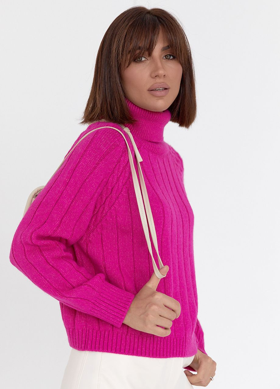 Фуксиновий (колору Фукія) демісезонний жіночий в'язаний светр з рукавами-регланами Lurex