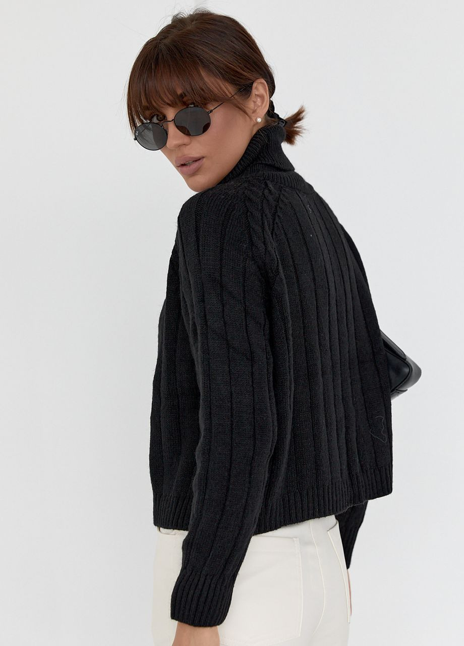 Черный демисезонный женский вязаный свитер с рукавами-регланами Lurex
