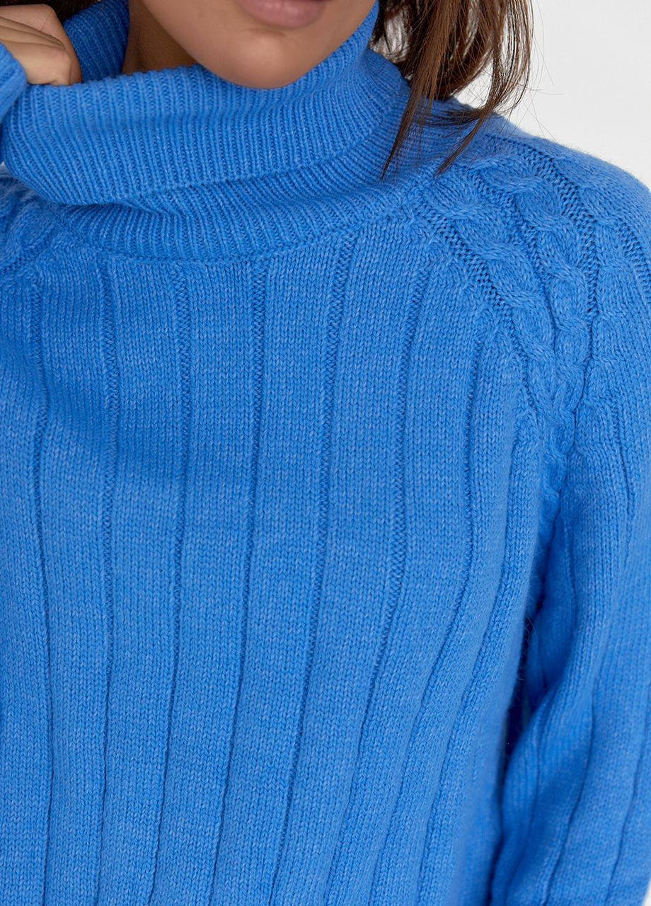 Синій демісезонний жіночий в'язаний светр з рукавами-регланами Lurex