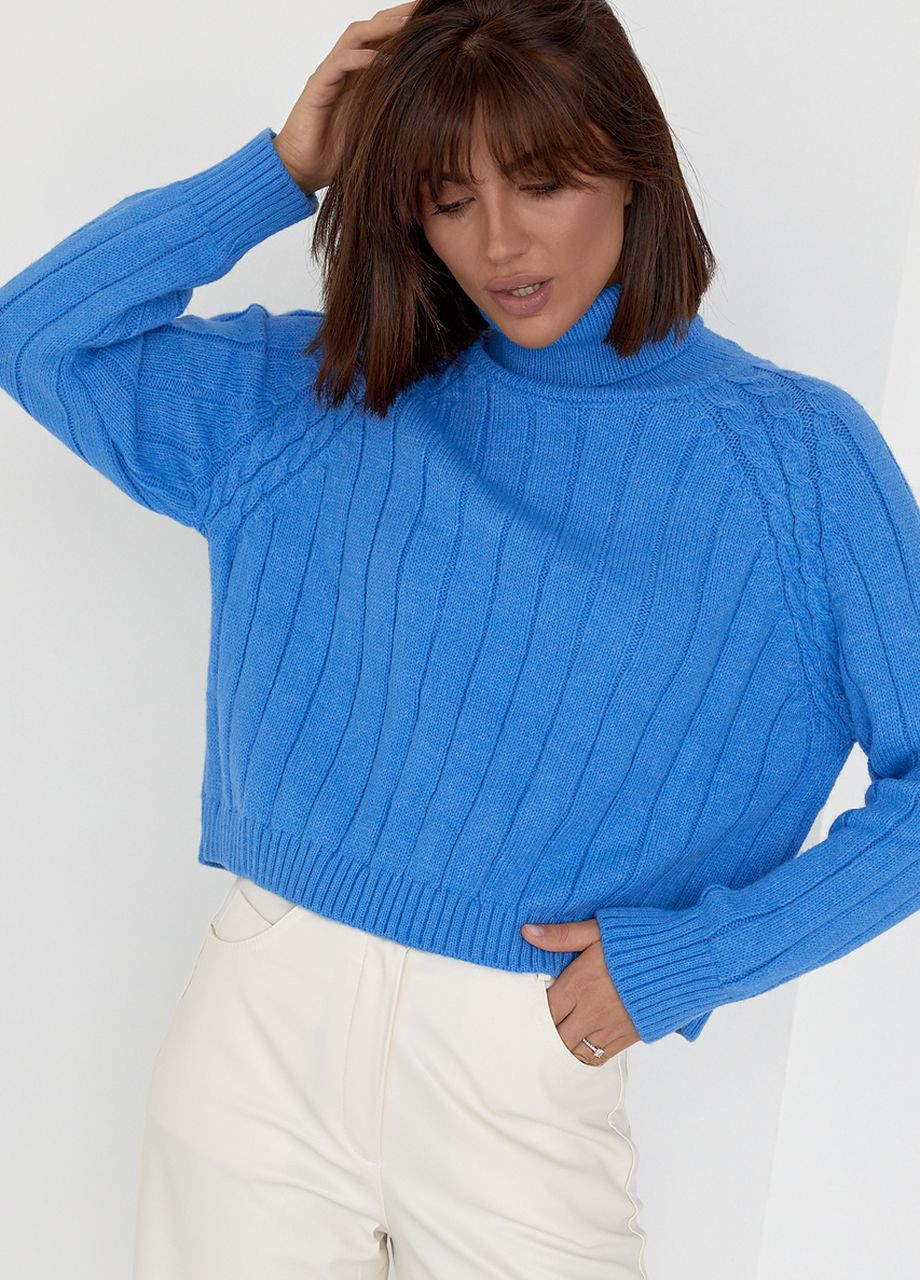 Синій демісезонний жіночий в'язаний светр з рукавами-регланами Lurex