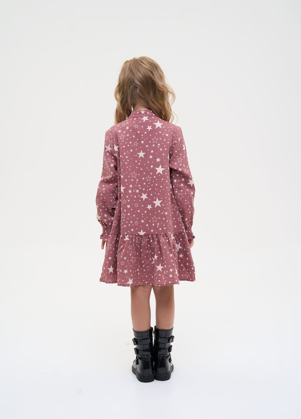 Темно-розовое платье с длинными рукавами, принт звезды Yumster (262609477)
