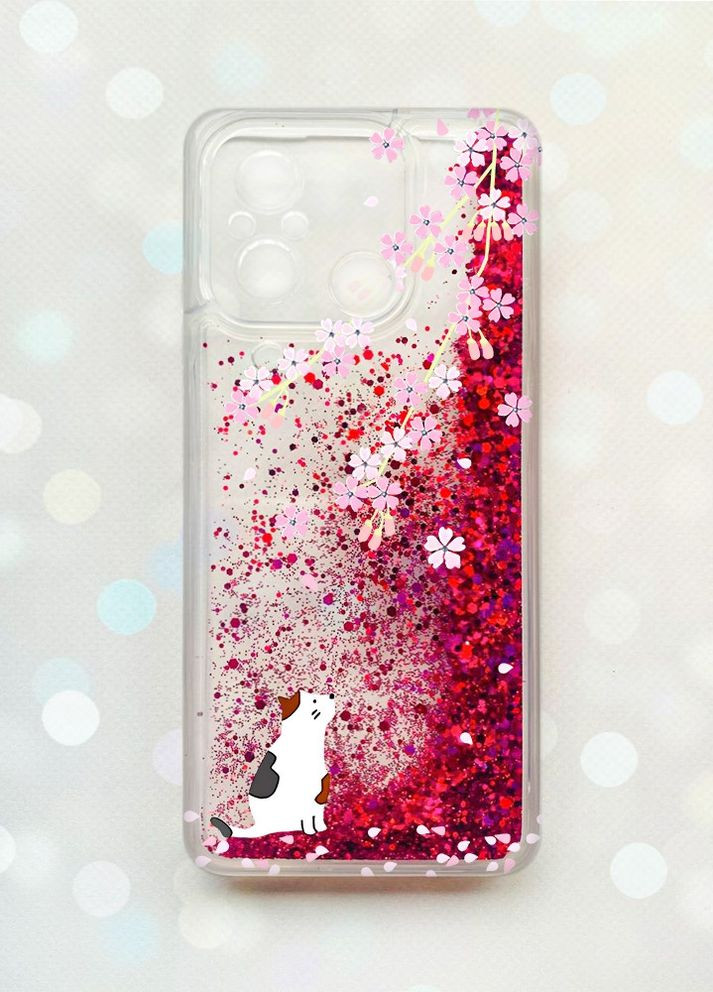 Чехол с плавающими блестками на Xiaomi Redmi 12C Розовый :: Котик и сакура (принт 283) Creative (262605404)
