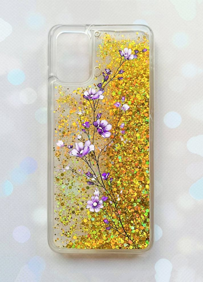 Чехол с плавающими блестками на Samsung Galaxy A03s (A037) Золотой :: Веточка цветов (принт 278) Creative (262606385)