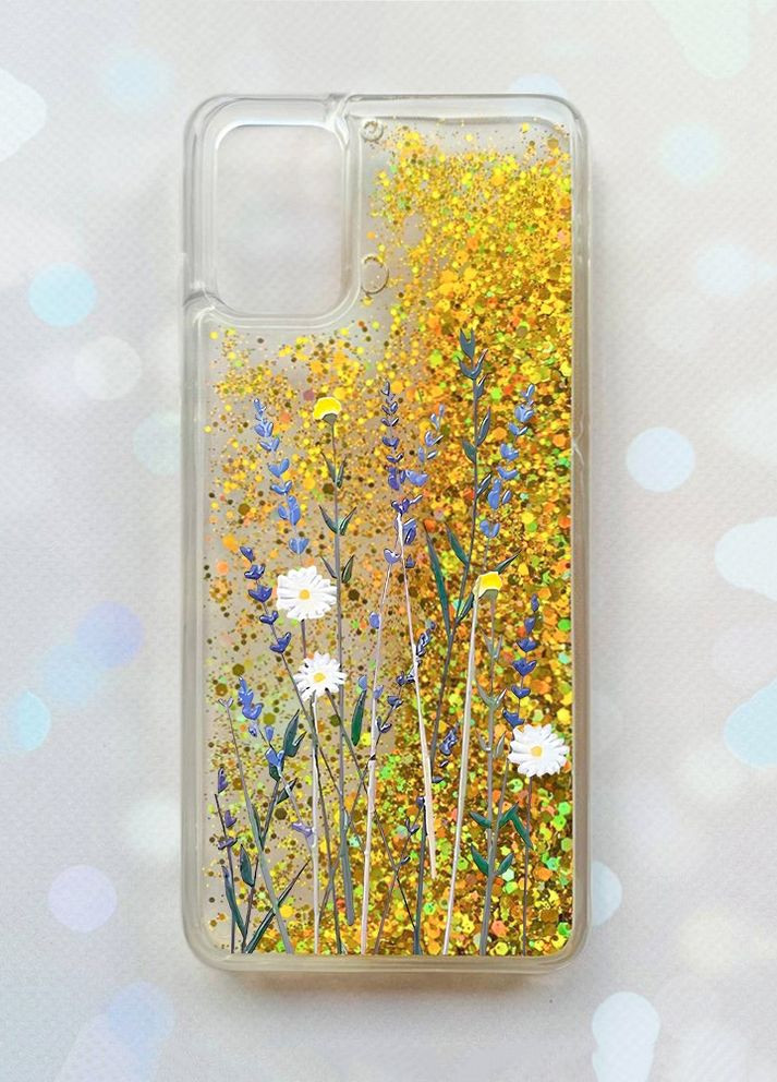 Чехол с плавающими блестками на Samsung Galaxy A03s (A037) Золотой :: Полевые цветы (принт 270) Creative (262606672)