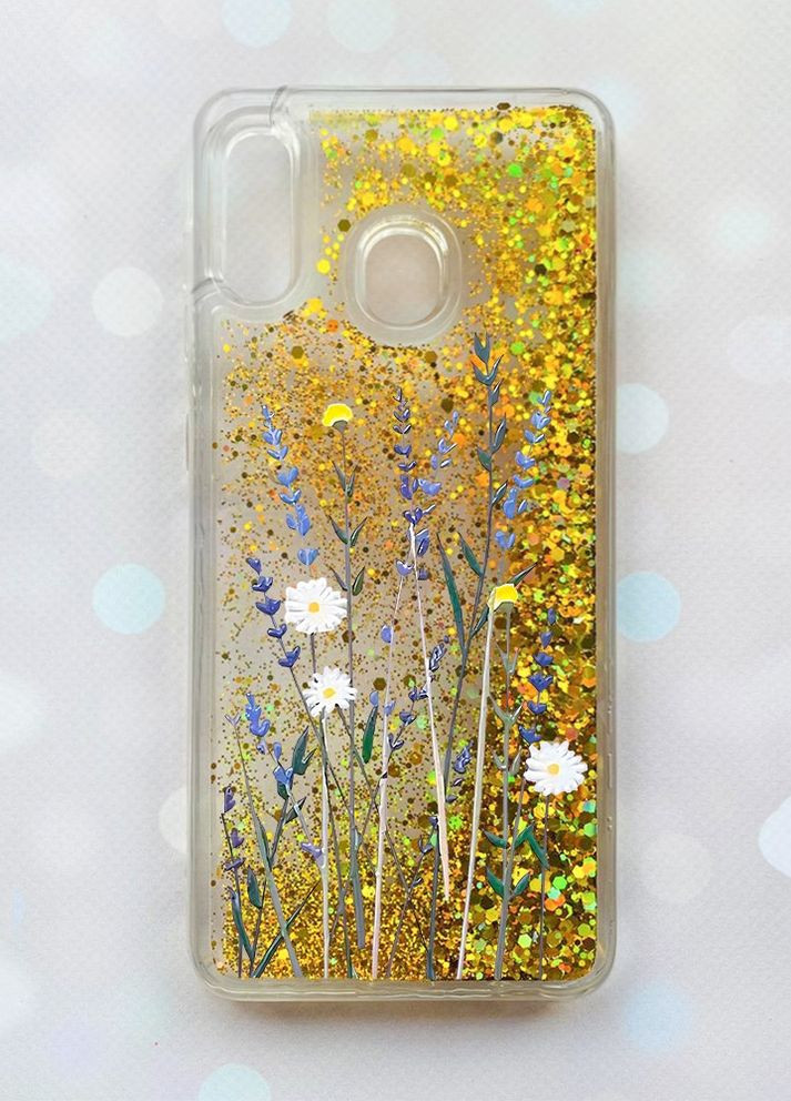 Чехол с плавающими блестками на Samsung Galaxy А30(2019) А305/A20 Золотой :: Полевые цветы (принт 270) Creative (262607887)
