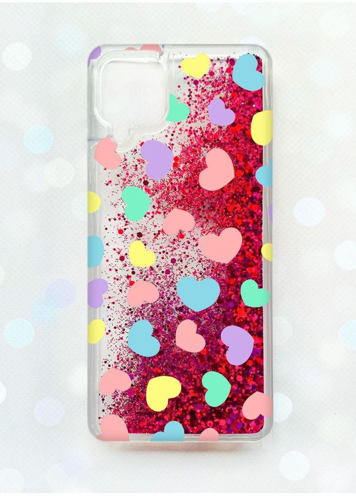 Чехол с плавающими блестками Samsung Galaxy A12 Розовый :: Разноцветные сердечка (принт 335) Creative (262607460)