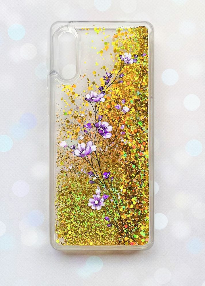 Чехол с плавающими блестками на Samsung Galaxy A02 / A022 (2021) Золотой :: Веточка цветов (принт 278) Creative (262607044)