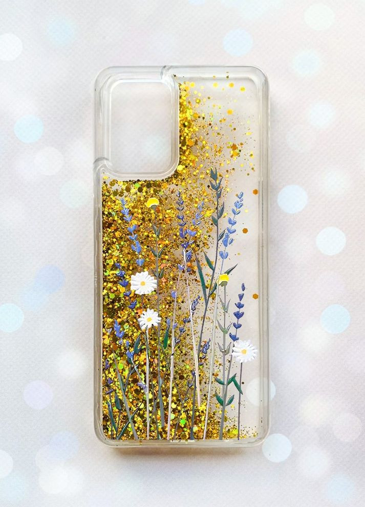 Чехол с плавающими блестками на Oppo A74 Золотой :: Полевые цветы (принт 270) Creative (262606894)
