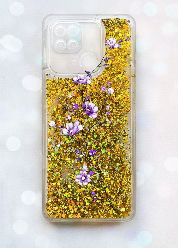 Чохол з плаваючими блискітками на Xiaomi Redmi 10С Золотий :: Гілочка квітів (принт 278) Creative (262606165)