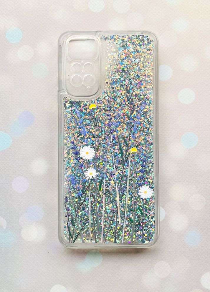 Чехол с плавающими блестками на Xiaomi Redmi Note 11 Серебряный :: Полевые цветы (принт 270) Creative (262605000)