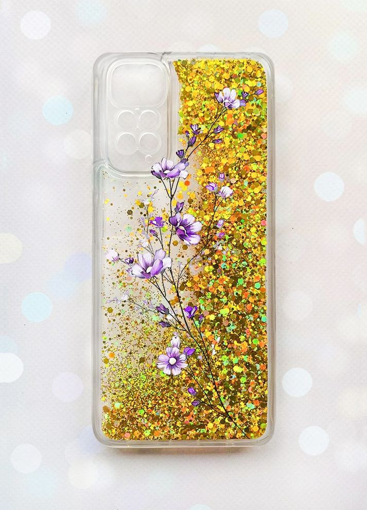 Чехол с плавающими блестками на Xiaomi Redmi Note 11 Золотой :: Веточка цветов (принт 278) Creative (262607128)
